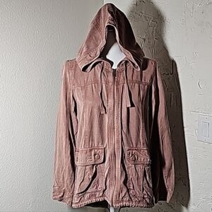 American Eagle AE Hooded Utility Anorak Jacket Mauve Dusty Pink Small